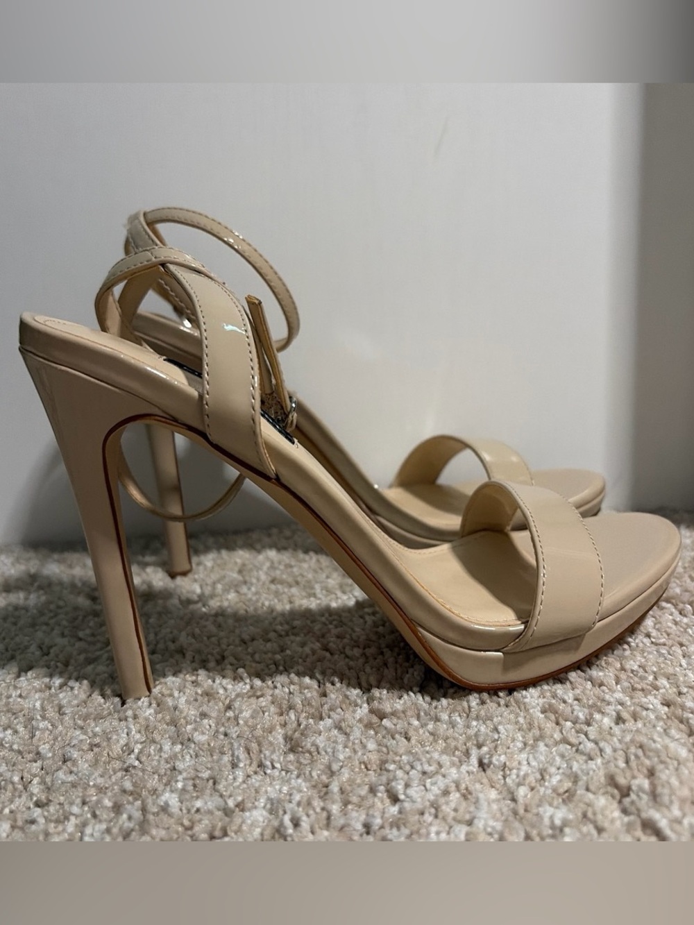 Nine West Beige Patent Strappy High Heel Sandals
